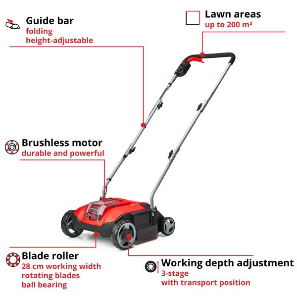 Einhell PXC 18V GC-SC 18/28 Li Cordless 28cm Brushless Scarifier - Bare Unit