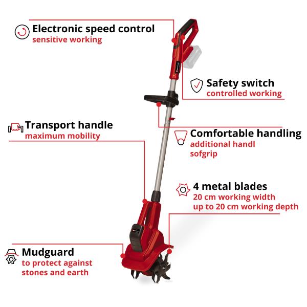 Einhell PXC 18V GE-CR 18/20 Li E Cordless 20cm Tiller - Bare Unit