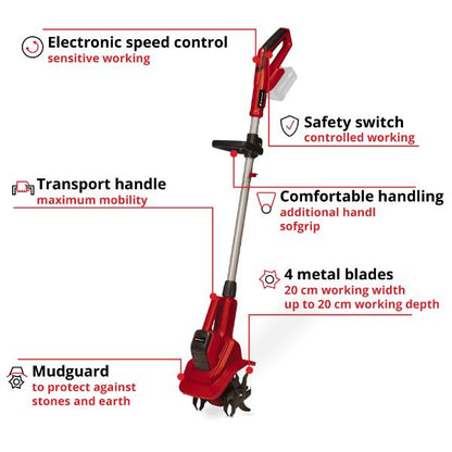 Einhell PXC 18V GE-CR 18/20 Li E Cordless 20cm Tiller - Bare Unit