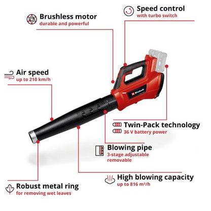 Einhell Professional PXC 36V GP-LB 36/210 Li Cordless Brushless Leaf Blower - Bare Unit