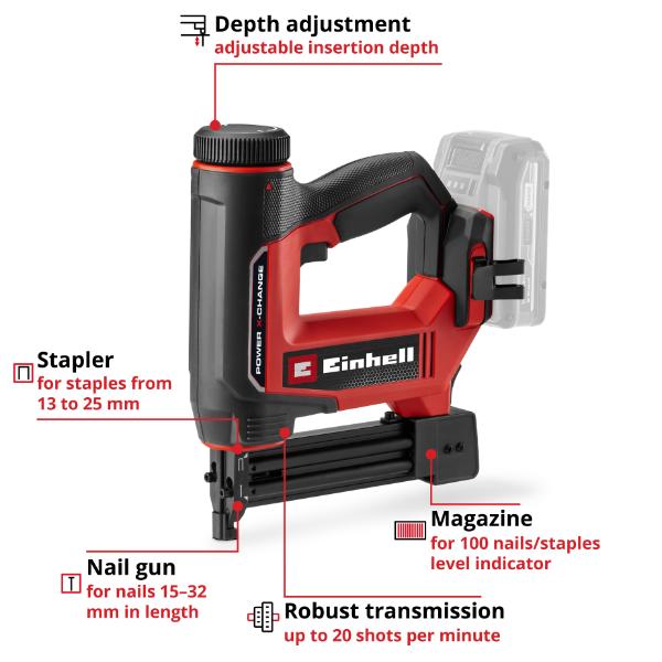 Einhell PXC 18V TE-CN 18/32 Li Stapler Nailer - Bare Unit