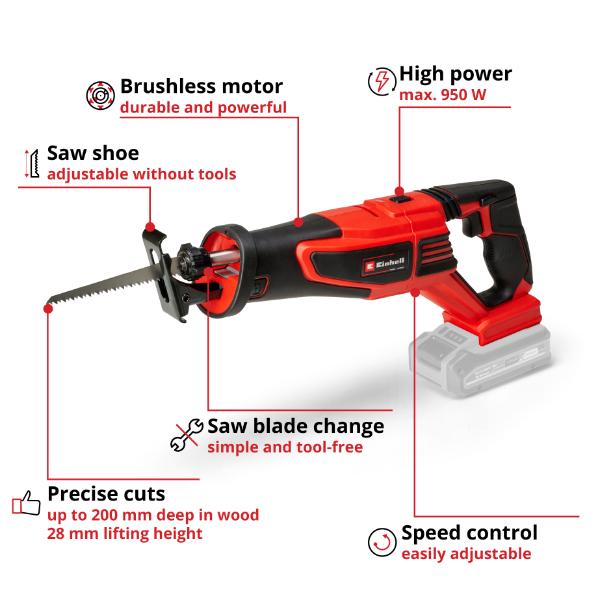 Einhell Professional PXC 18V TP-AP 18/28 Li BL 200mm Brushless Reciprocating Saw - Bare Unit