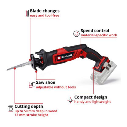 Einhell PXC 18V TE-AP 18/13 Li 50mm Compact Reciprocating Saw - Bare Unit