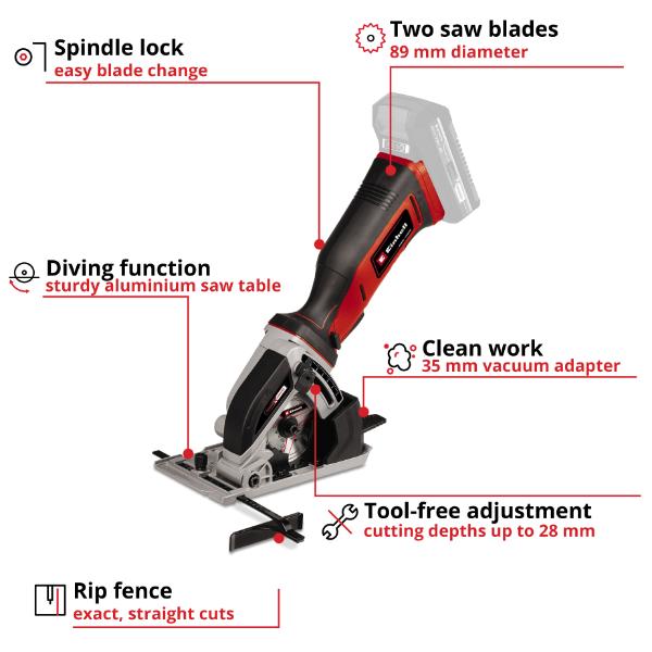Einhell PXC 18V TE-CS 18/89 Li 89mm Mini Circular Saw - Bare Unit