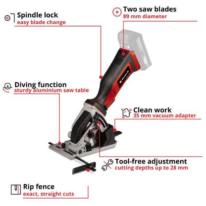 Einhell PXC 18V TE-CS 18/89 Li 89mm Mini Circular Saw - Bare Unit