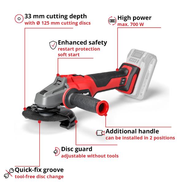 Einhell Professional PXC 18V AXXIO 18/125 Q 125mm Brushless Angle Grinder - Bare Unit