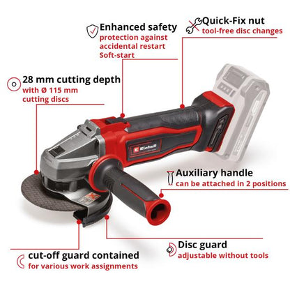 Einhell PXC 18V TE-AG 18/115 Q Li 115mm Angle Grinder