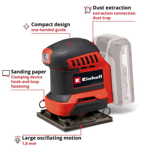 Einhell PXC 18V TE-OS 18/113 Li Palm Sander - Bare Unit