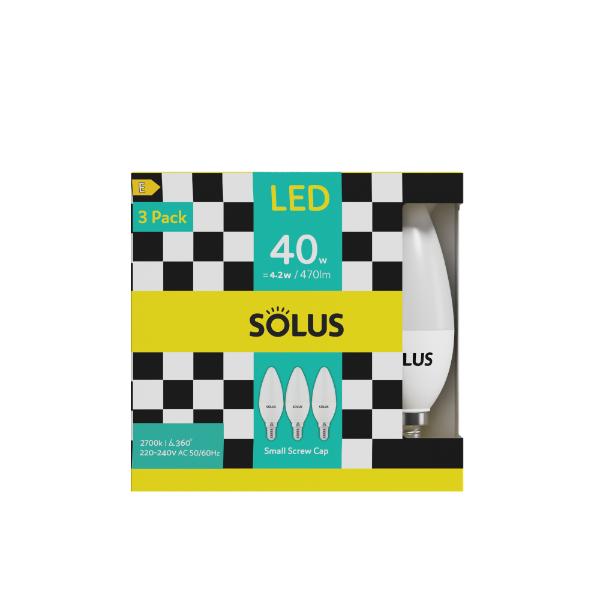 Solus 40W = 4.2W SES Candle SMD Non-Dimmable LED 3 Pack