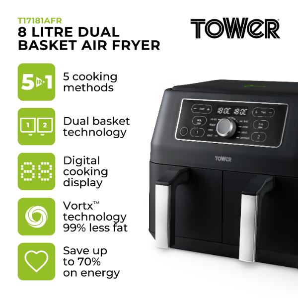 Tower Vortx Dual Basket Air Fryer 8L T17181AFR