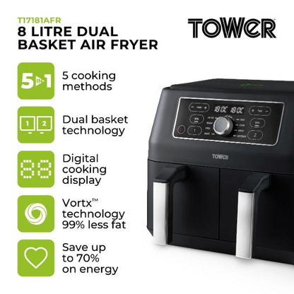 Tower Vortx Dual Basket Air Fryer 8L T17181AFR