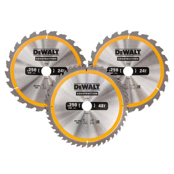 DeWalt DT1963QZ Construction Circular Saw Blade 250mm Pack of 3
