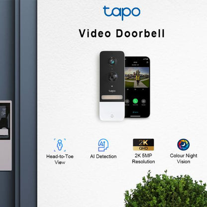 TP Link 5MP Battery Smart AI Video Doorbell IP64 Full Colour