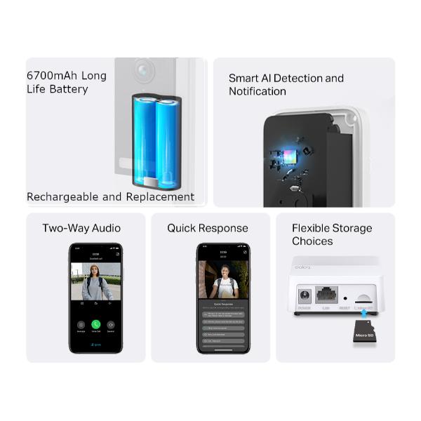 TP Link 5MP Battery Smart AI Video Doorbell IP64 Full Colour