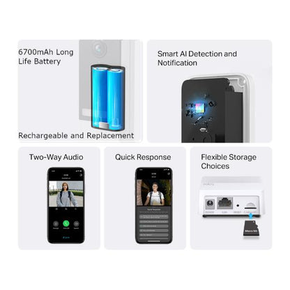 TP Link 5MP Battery Smart AI Video Doorbell IP64 Full Colour