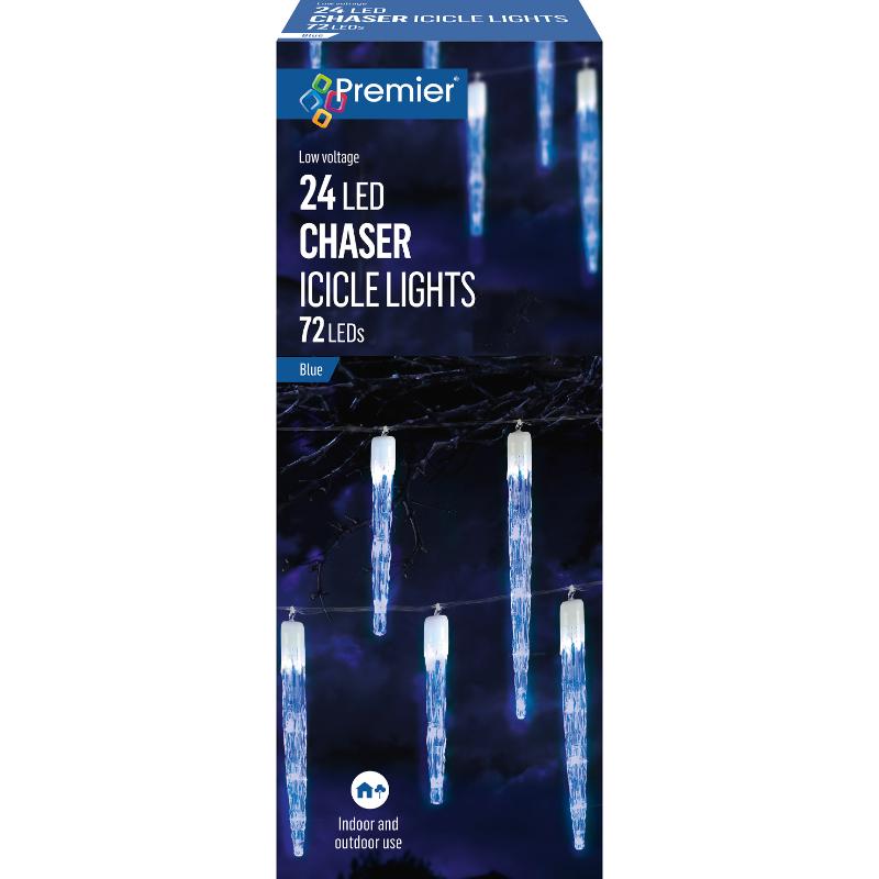 Premier Decorations 24 Chaser Icicles Chrismtas Lights With 72 Blue LEDs