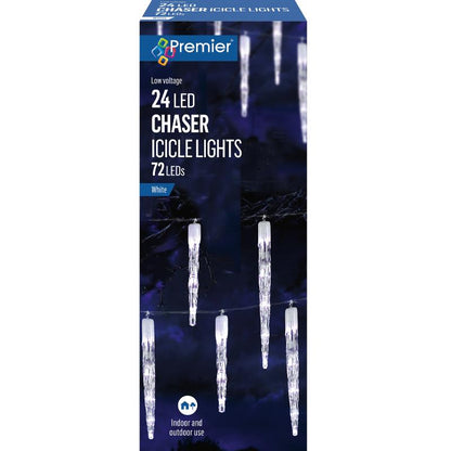 Premier Decorations 24 Chaser Christmas Icicles Lights With 72 White LED