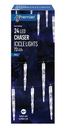 Premier Decorations 24 Chaser Christmas Icicles Lights With 72 White LED