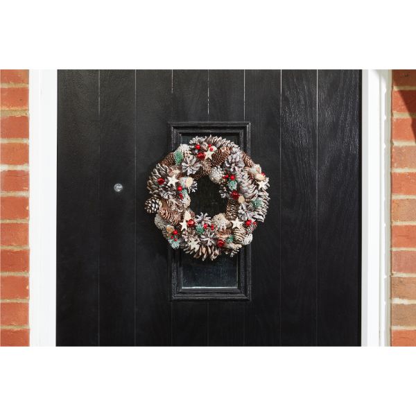 Three Kings Christmas Frosted  Pinecone Wreath 36cm