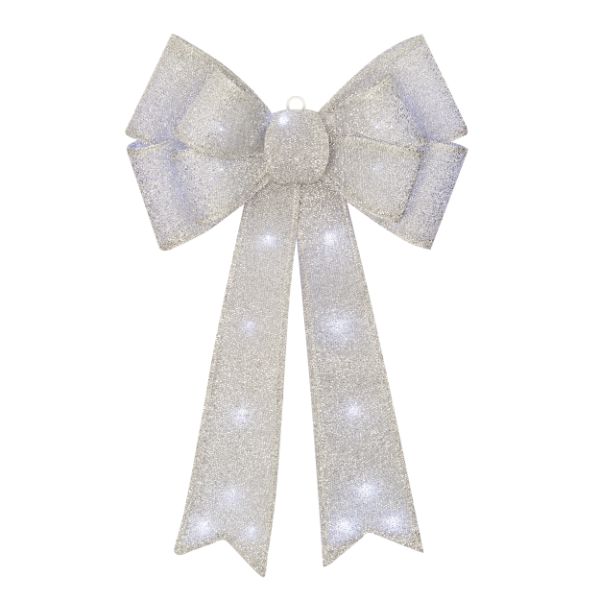 Battery Operated Luxury Bow With 25 Warm White LEDs Silver