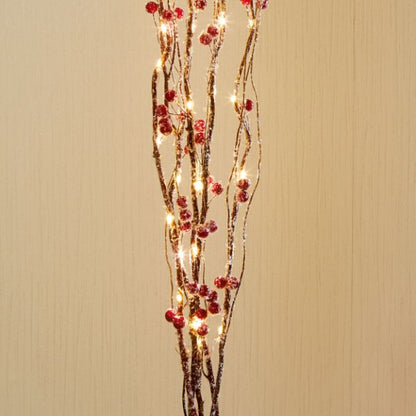1m Decorative Twig With Frosted Berries 30 Warm White LEDs