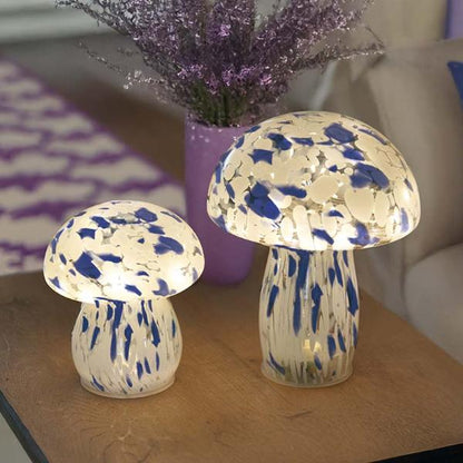 GlassArt Mushroom Large Blue and White