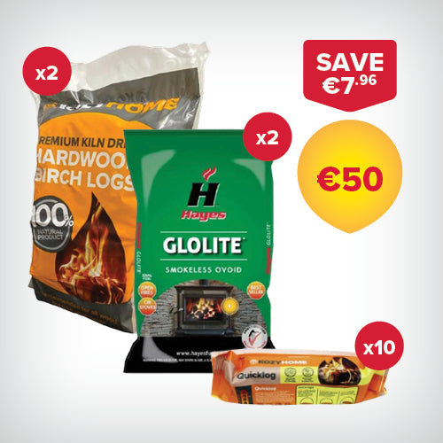 Buy 2 bags of 20kg Coal, 2 20L bags of Firewood, 10 Firelogs for €50