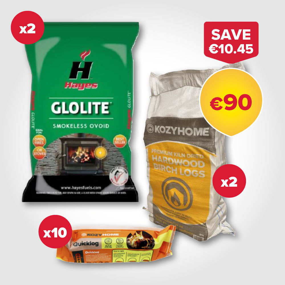 Buy 2 bags of 40kg Coal, 2 50L bags of Firewood, 10 Firelogs for €90 