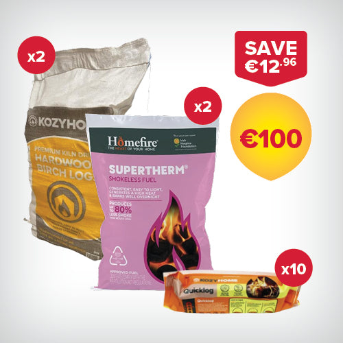 Buy 2 bags of 40kg Coal, 2 50L bags of Firewood, 10 Firelogs for €100