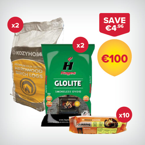 Buy 2 bags of 40kg Coal, 2 50L bags of Firewood, 10 Firelogs for €100