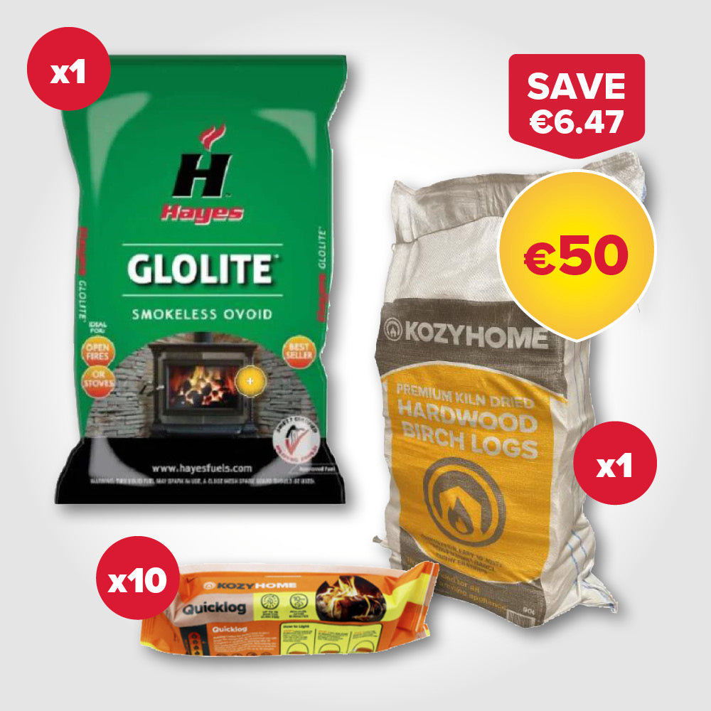 Buy 1 bags of 40kg Coal, 1 50L bags of Firewood, 10 Firelogs for €50