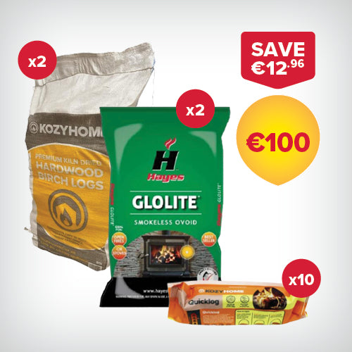 Buy 2 bags of 40kg Coal, 2 50L bags of Firewood, 10 Firelogs for €100
