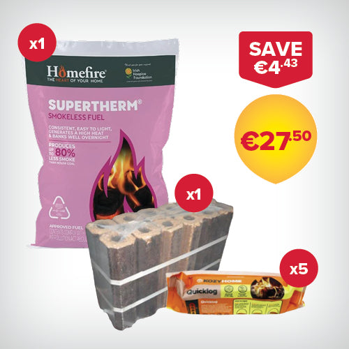 Buy 1 20kg bag Coal, 1 Hardwood Briquette, 5 Firelogs for €27.50