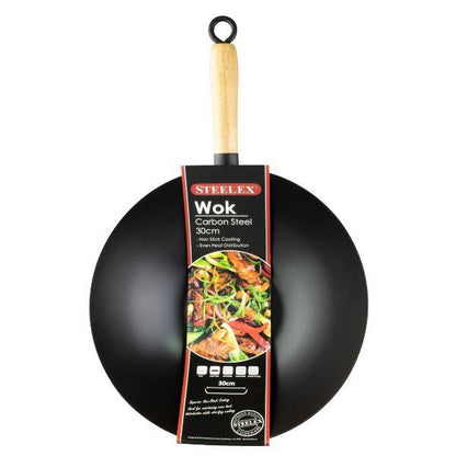 Steelex 30Cm Carbon Steel Wok