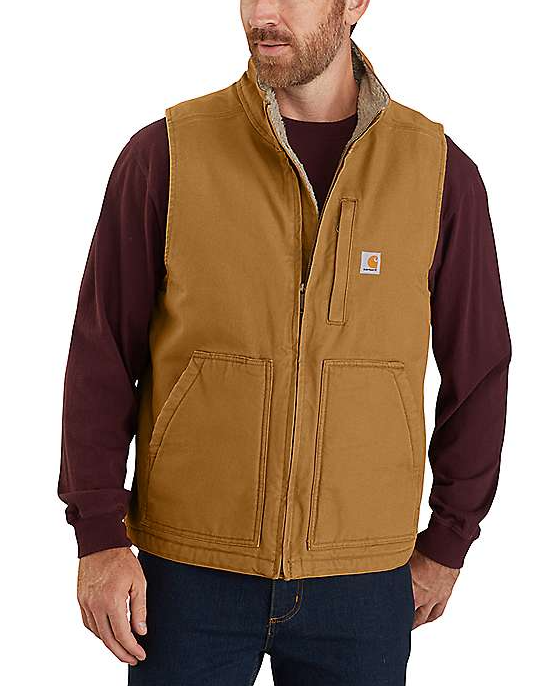 Carhartt Loose Fit Washed Duck Sherpa Lined Mock Neck Vest Brown
