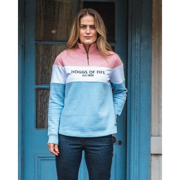 Hoggs of Fife Dumfries Ladies 1888 1/4 Zip Pink/White/Blue