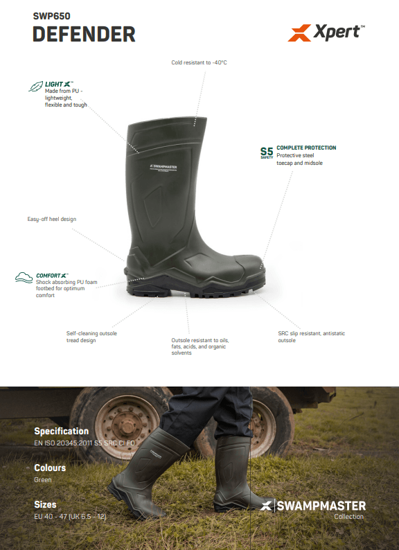 Swampmaster Pro Defender Plus S5 Safety Welly Green