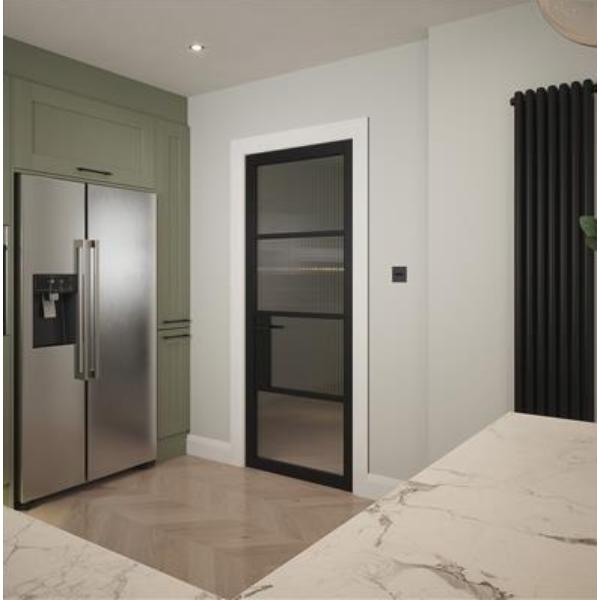 Indoors Portland 4 Lite Reeded Glazed Door Black
