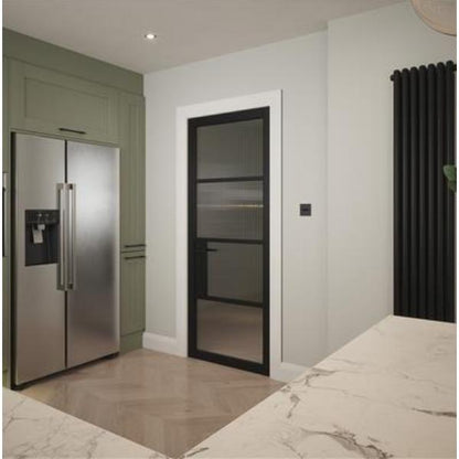 Indoors Portland 4 Lite Reeded Glazed Door Black