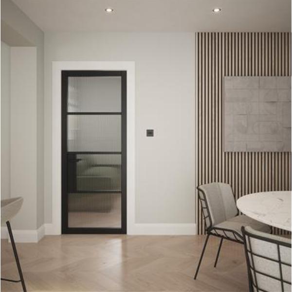 Indoors Portland 4 Lite Reeded Glazed Door Black
