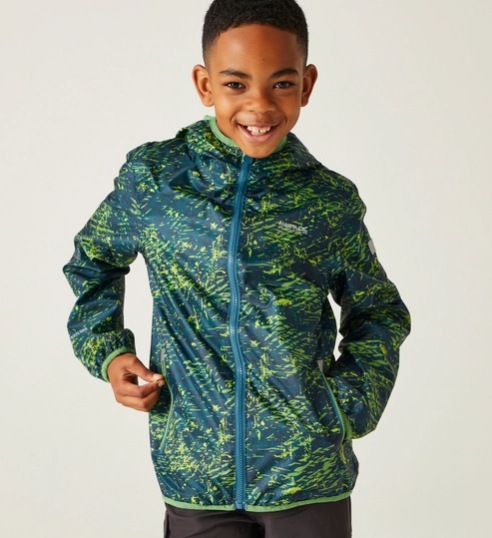 Regatta Printed Lever Kids Waterproof Shell Jacket Moroccan Blue Scratch Print
