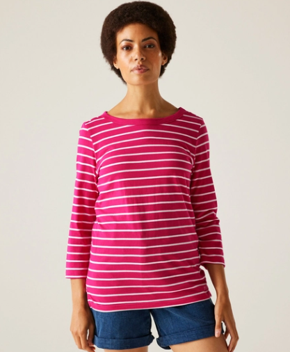 Regatta Baylette Tee II Ladies T-Shirt Pink Fusion White Stripe