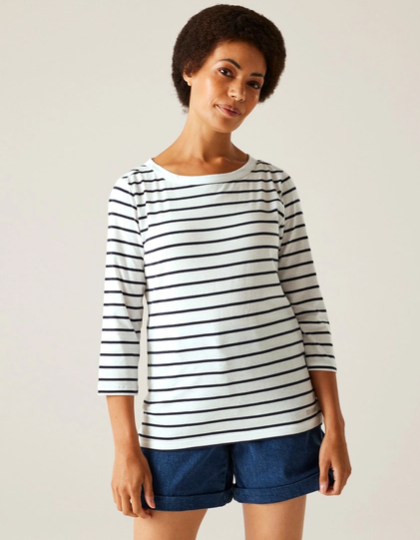 Regatta  Baylette Tee Ladies T-Shirt White Navy Stripe