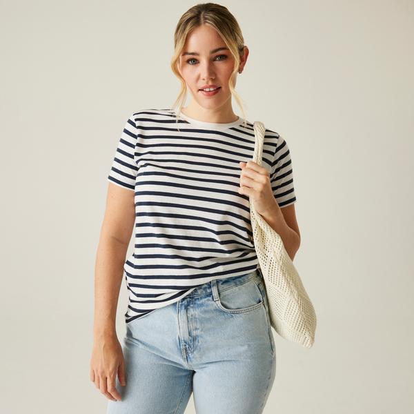 Regatta Bayletta Ladies Short Sleeve Tee White/Navy Stripe