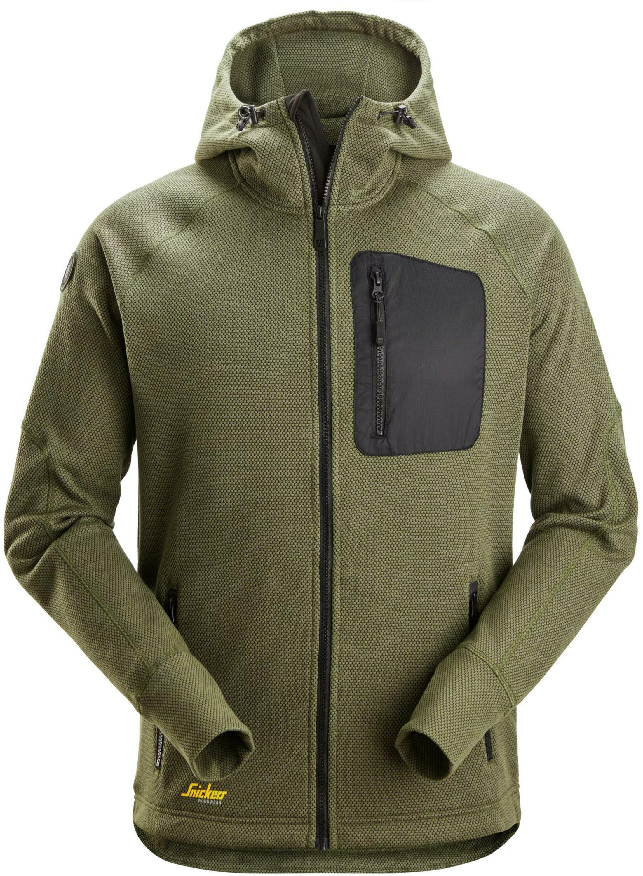 Snickers FlexiWork Full Zip Fleece Hoodie Khaki Green/Black