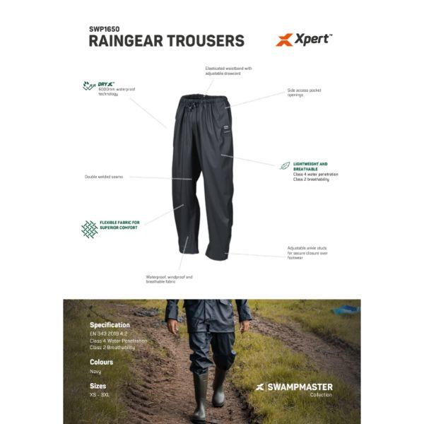 Swampmaster No-Sweat Raingear+ Waterproof Trousers Navy