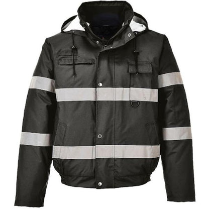 Portwest Iona Lite Bomber Jacket Black With Hi Vis Stripes