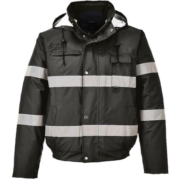 Portwest Iona Lite Bomber Jacket Black With Hi Vis Stripes